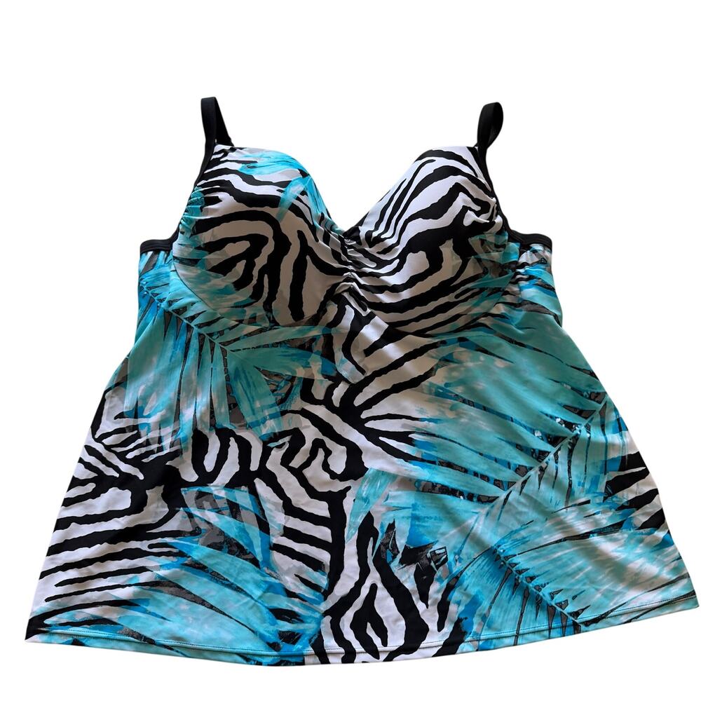 Lane Bryant Zebra Palm Leaf Underwire Tankini Swim Top Plus Size 42DDD Vacation
